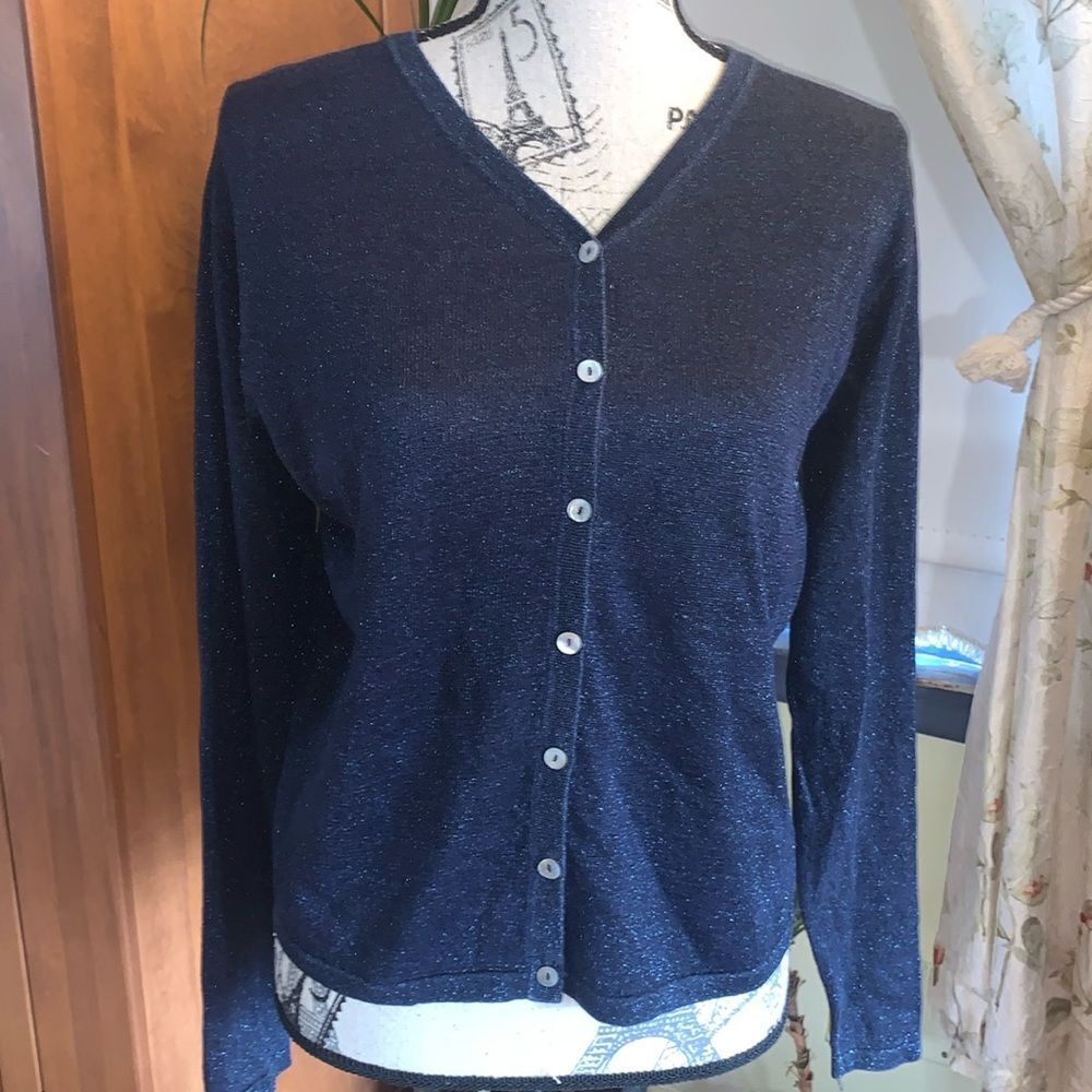 Vintage Kevo Sparkle Blue Silk/Lurex Cardigan M